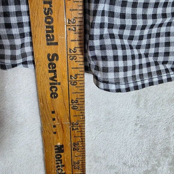 Torrid Plaid Black/White Button Up Ruffle Sheer Top Shirt Size 2 Long Sleeve - Picture 6 of 7